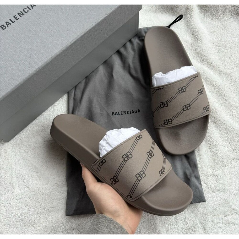 Balenciaga Beige Monogram BB Slides